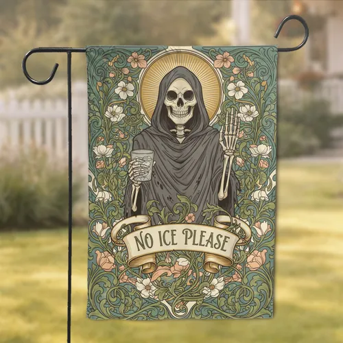 Skeleton 'No Ice Please' Art Nouveau Floral Home Decor Gift for Art Nouveau Lover Garden Flag