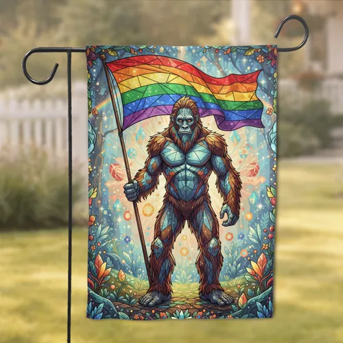 Bigfoot Rainbow Flag Pride Celebration Gift for LGBTQ+ Ally Garden Flag