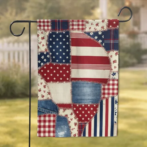 Patriotic Patchwork American Flag - Independence Day Home Decor Gift for Veterans Garden Flag