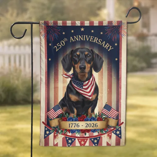 Dachshund Dog American Flag 250th Anniversary 1776-2026 Dachshund Lover Gift Garden Flag