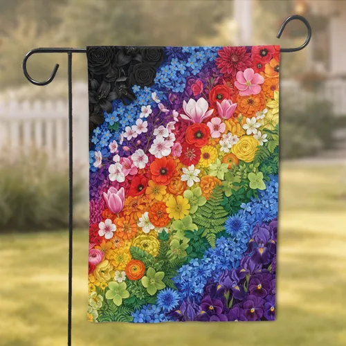 Continuous Rainbow Flowers and Foliage Garden - Home Decor Gift for Garden Lover Garden Flag