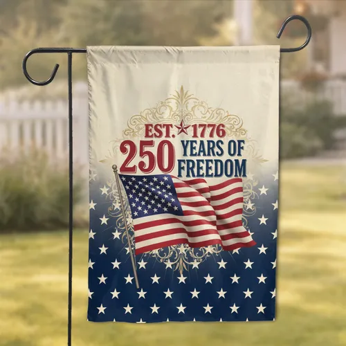 Patriotic American Motifs EST. 1776 Thirteen Stars - USA 250 Years of Freedom Celebration Garden Flag