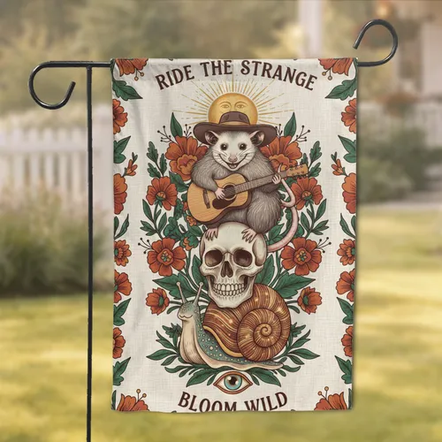 Opossum Skull Snail Folk Flowers Sun Eye Ride The Strange Bloom Wild - Home Decor Gift for Wildlife Lover Garden Flag