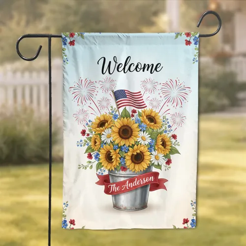 Welcome Custom Family Sunflower American Flag - Patriotic Home Decor Garden Flag