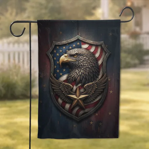Bald Eagle American Flag Shield - Independence Day Patriotic Home Decor Gift Garden Flag
