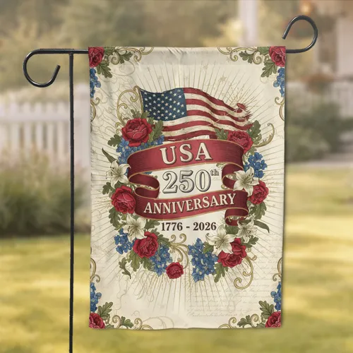 USA 250th Anniversary American Flag Floral - Independence Day Gift for Veterans Garden Flag