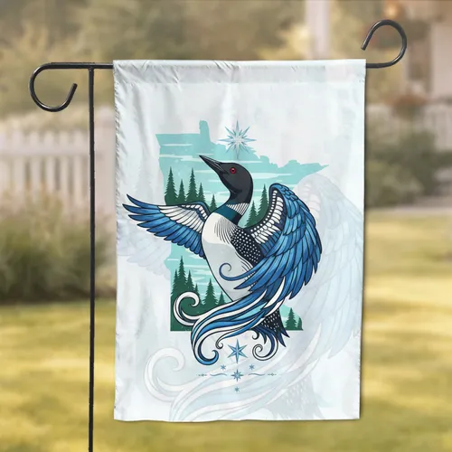 Loon Minnesota State Outline Starburst - Wildlife Home Decor Gift Garden Flag