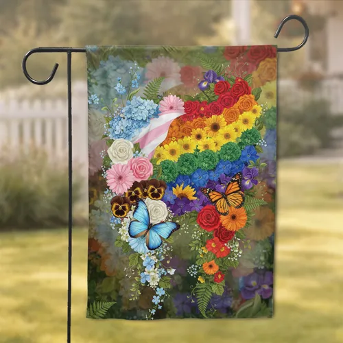 Progress Pride Floral Flag Butterflies - Pride Month Gift for Pride Supporters Garden Flag