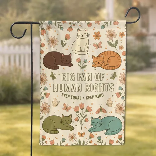 Five Cats Human Rights Wildflower Home Decor Gift for Cat Lovers Garden Flag