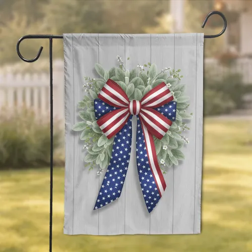 American Flag Bow Stars Stripes Foliage - Independence Day Home Decor Gift Garden Flag