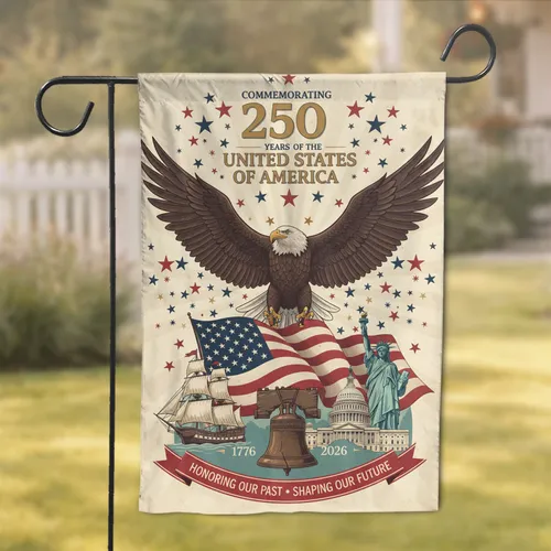 Bald Eagle American Flag Liberty Bell - USA 250th Anniversary Independence Day Gift for Veterans Garden Flag