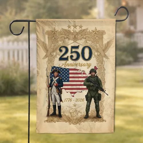 Revolutionary Modern Soldier USA 250th Anniversary - 1776-2026 Independence Day Gift Garden Flag