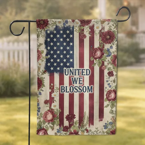 Floral Roses Dahlias American Flag - Patriotic Home Decor Gift for Flag Lover Garden Flag