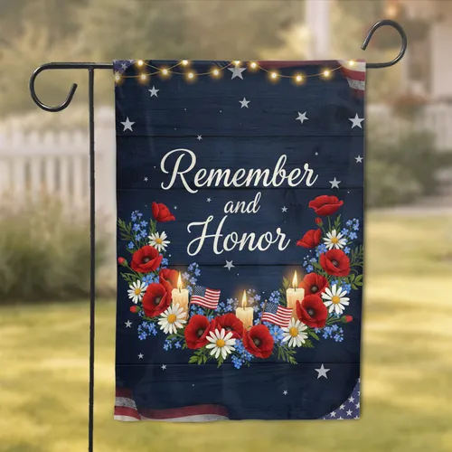 Remember and Honor Poppies Daisies American Flag Candles - Patriotic Remembrance Gift for Veterans Garden Flag