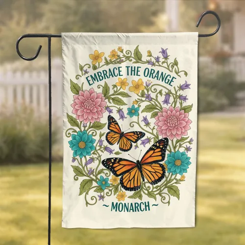 Monarch Butterflies Dahlia Bellflower Embrace The Orange - Nature Lover Home Decor Garden Flag