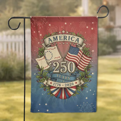 America 250 Years 1776-2026 Crossed Flags - Independence Day 250th Anniversary Garden Flag