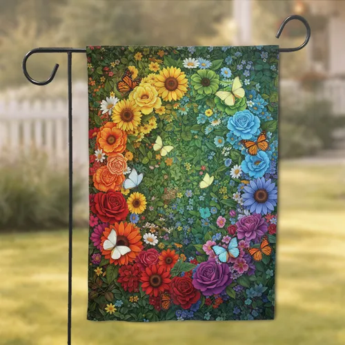 Rainbow Gradient Floral Tapestry Butterflies Botanical Garden Spring Home Decor Gift Garden Flag