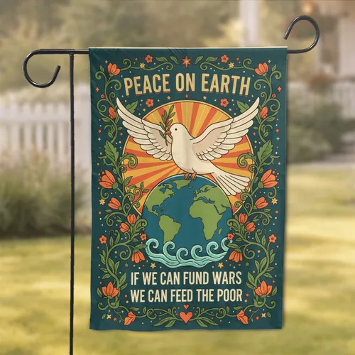 Rustic Peace On Earth Dove Globe Floral Sunburst Stars - Boho Home Decor Gift Garden Flag