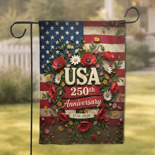 USA 250th Anniversary - American Flag Poppies Wildflowers Independence Day Garden Flag