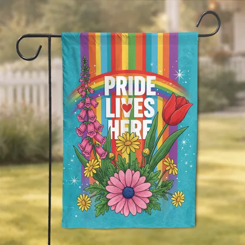 Pride Lives Here Rainbow Flowers - Pride Celebration Home Decor Gift Garden Flag