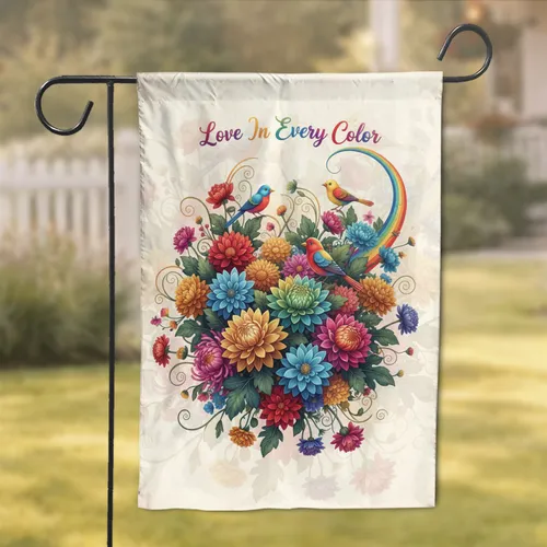 Rainbow Chrysanthemum Wildflower Birds Love In Every Color - Home Decor Gift for Flower Lover Garden Flag