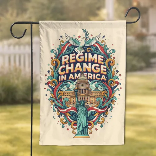 Regime Change In America Text Dove Statue Capitol - American Heritage Display Garden Flag