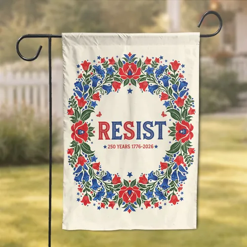 RESIST Floral Wreath Patriotic Flowers - 250th Anniversary Independence Day Garden Flag
