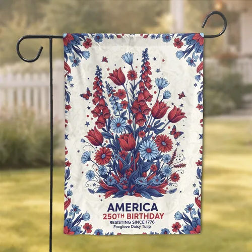 America 250th Birthday Patriotic Wildflowers - Independence Day Garden Flag
