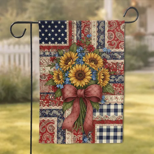 Golden Sunflowers Wildflowers Star Spangled Americana - Farmhouse Home Decor Garden Flag