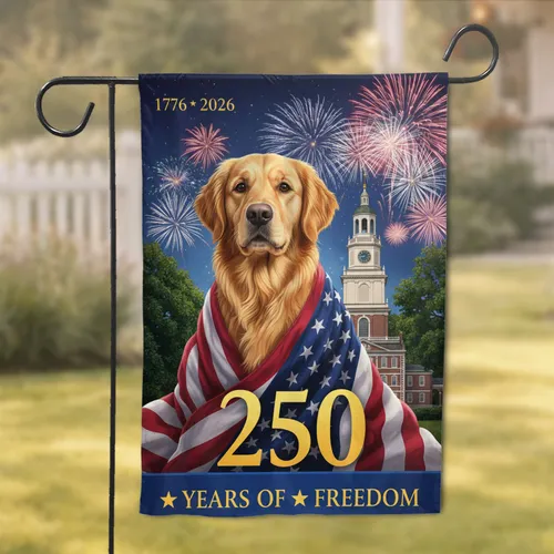 Golden Retriever American Flag 1776-2026 - USA 250th Anniversary Dog Lovers Gift Garden Flag