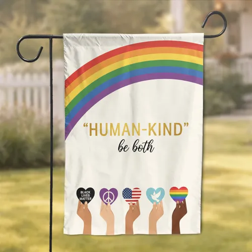 Human-Kind Be Both Text Hands Diverse Hearts - Unity Home Decor Gift Garden Flag