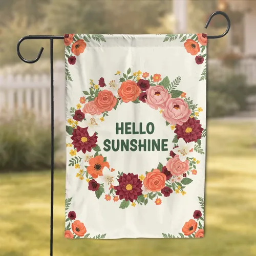 Hello Sunshine Full Bloom Botanical Wreath - Spring Summer Home Decor Gift Garden Flag