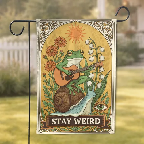 Green Frog Acoustic Guitar Snail - Stay Weird Home Decor Gift for Music Lover Garden Flag