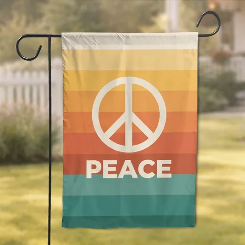 White Peace Symbol PEACE Text Horizontal Stripes - Home Decor Gift for Peace Lovers Garden Flag