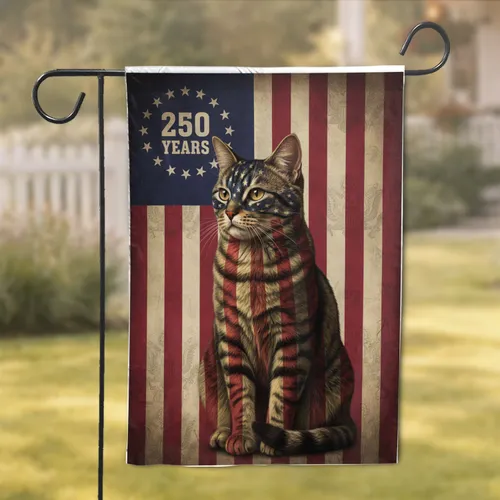 Tabby Cat American Flag 250th Anniversary - Independence Day Gift for Cat Lover Garden Flag