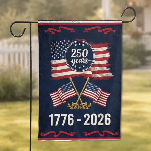American Flag 1776-2026 Crossed Flags - USA 250th Anniversary Independence Day Gift Garden Flag