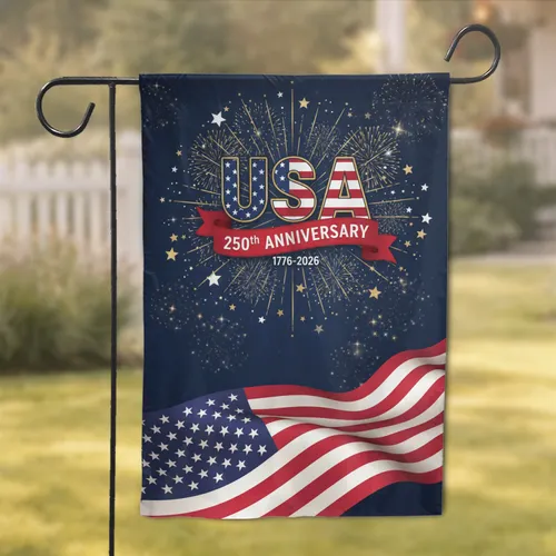 USA 250th Anniversary American Flag Fireworks - Independence Day Gift for Veterans Garden Flag