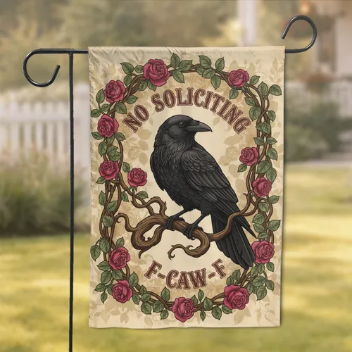 Black Crow NO SOLICITING Rose Vine F-CAW-F Vintage Home Privacy Decor Garden Flag