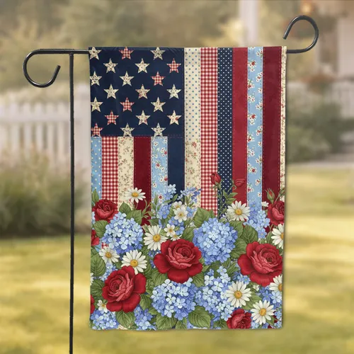Patchwork American Flag Garden Flowers - Independence Day Home Decor Gift Garden Flag