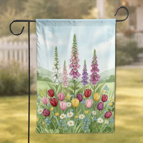 Lush Wildflower Foxglove Tulips Daisy Garden Meadow - Home Decor Gift for Garden Lover Garden Flag