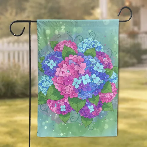 Lush Hydrangea Blossom Clusters and Green Leaves - Garden Home Decor Gift Garden Flag