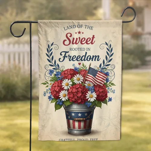 American Flag Bucket Flowers Sweet Freedom - Independence Day Gift for Veterans Garden Flag
