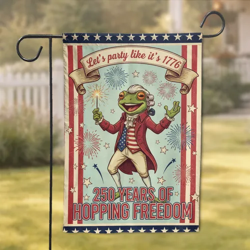 Patriotic Frog 1776 Celebration - USA 250 Years Freedom Garden Flag