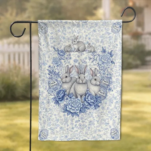 Rabbits Peonies Cherry Blossoms 'Fuck Trump' Easter Eggs - Easter Activism Home Decor Gift Garden Flag