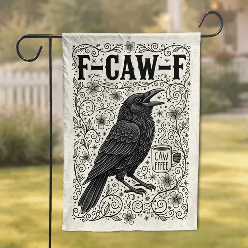 Black Crow CAW FFEE Mug F-CAW-F Text Botanical Vines Flowers - Coffee Lover Gift Garden Flag