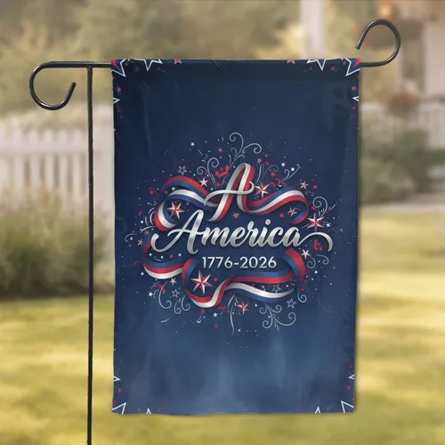 America 1776-2026 Ribbons Stars - USA 250th Anniversary Independence Day Garden Flag