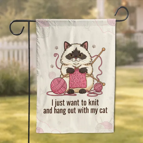Knitting Cat Yarn - Cat Lover Home Decor Gift Garden Flag