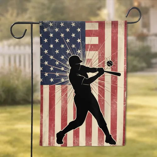 Baseball Player American Flag - Patriotic Sports Fan Home Decor Garden Flag