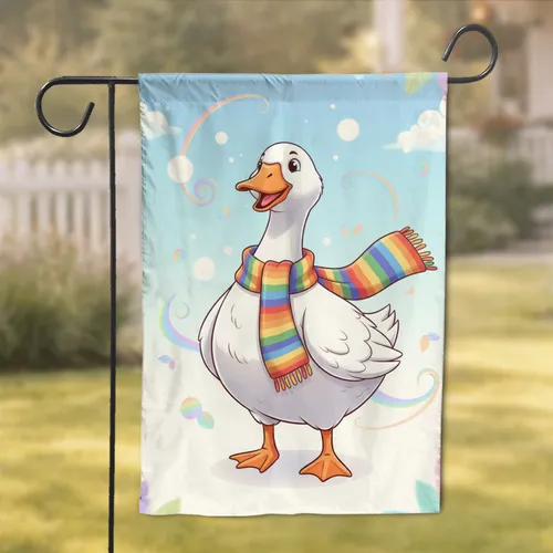 Cartoon Goose Rainbow Scarf Light Orbs - Everyday Decor for Bird Lover Garden Flag