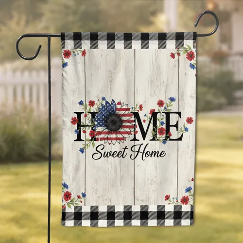 HOME Sweet Home American Flag Sunflower Wildflower - Farmhouse Decor Garden Flag